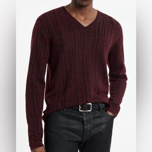 John Varvatos Men's V-Neck Burgundy Sweater, Size L